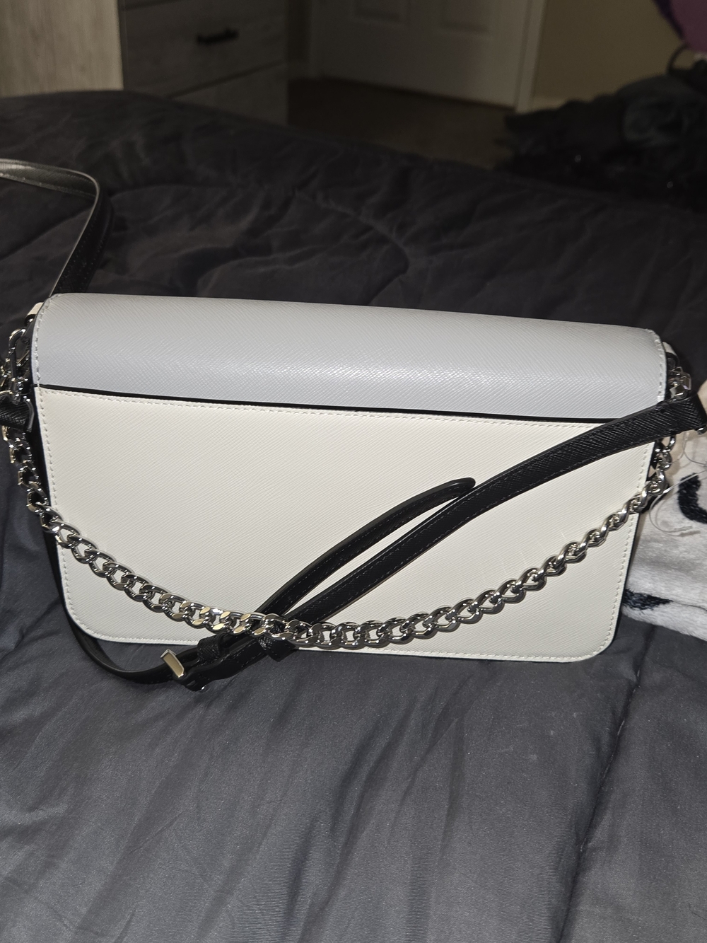 kate spade Platinum Gray White Leather Chain Shoulder Bag - Picture 7 of 7